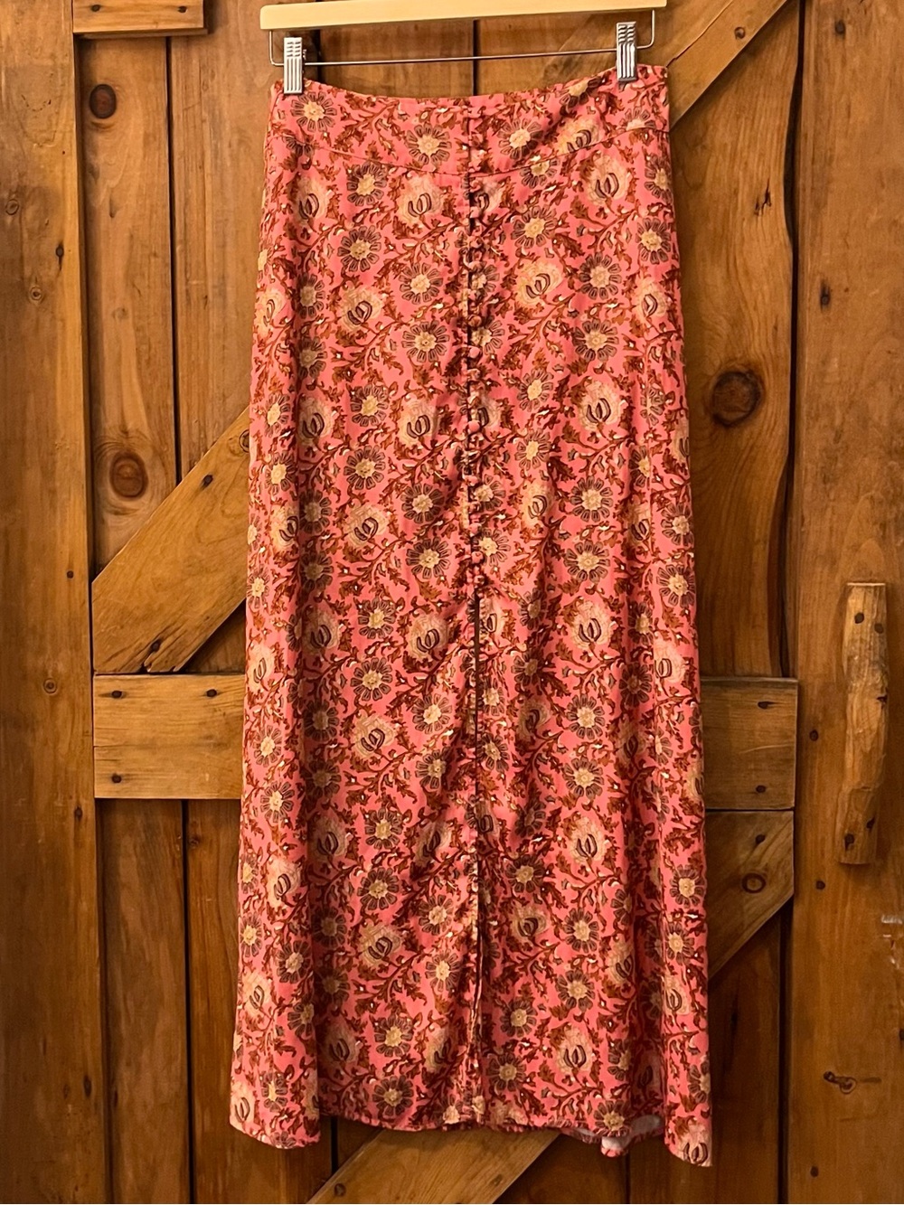 Free People Coral Floral Button-Down Maxi Skirt size 10